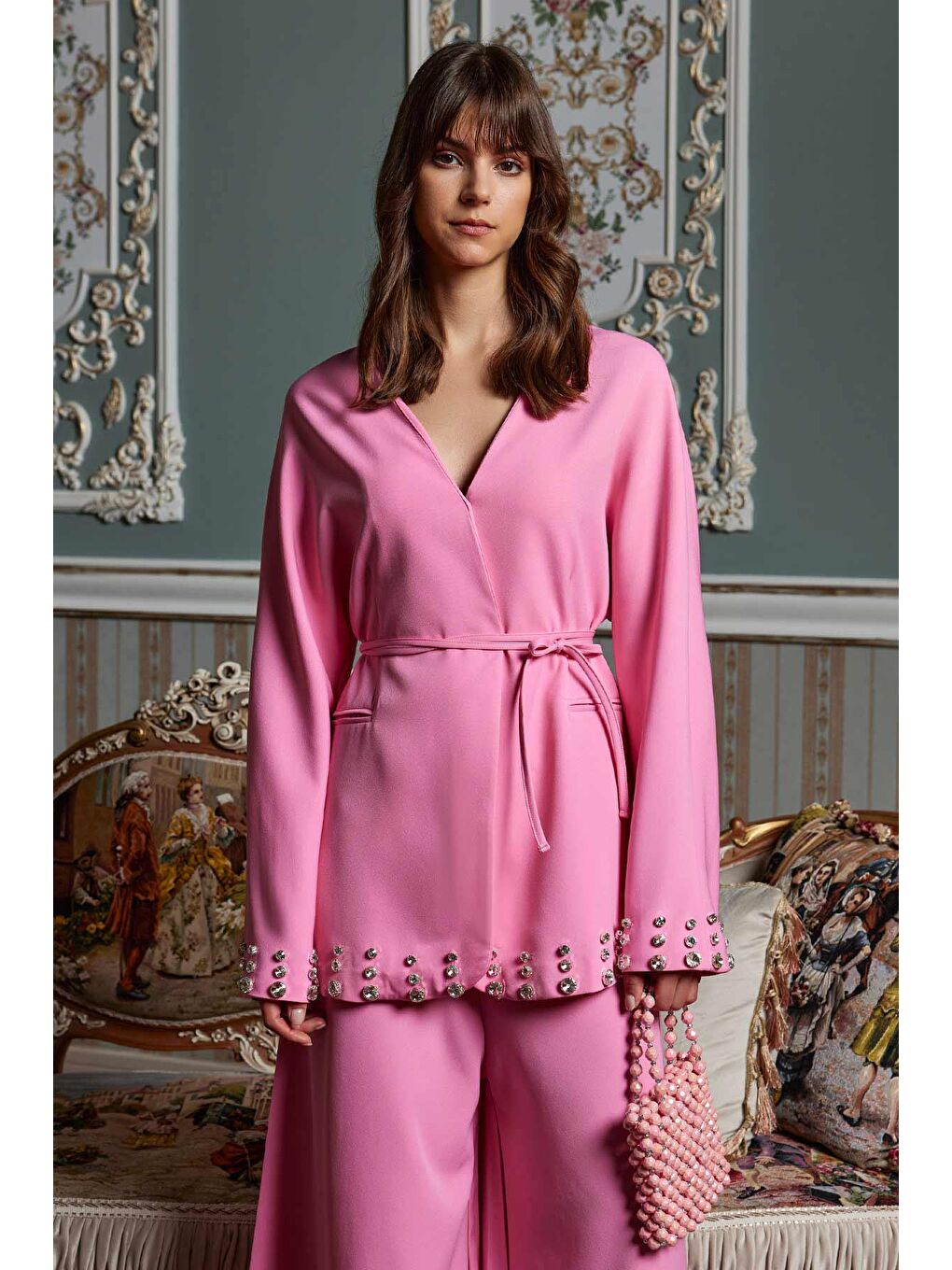 Parlak Taş İşlemeli Pembe Ceket-2