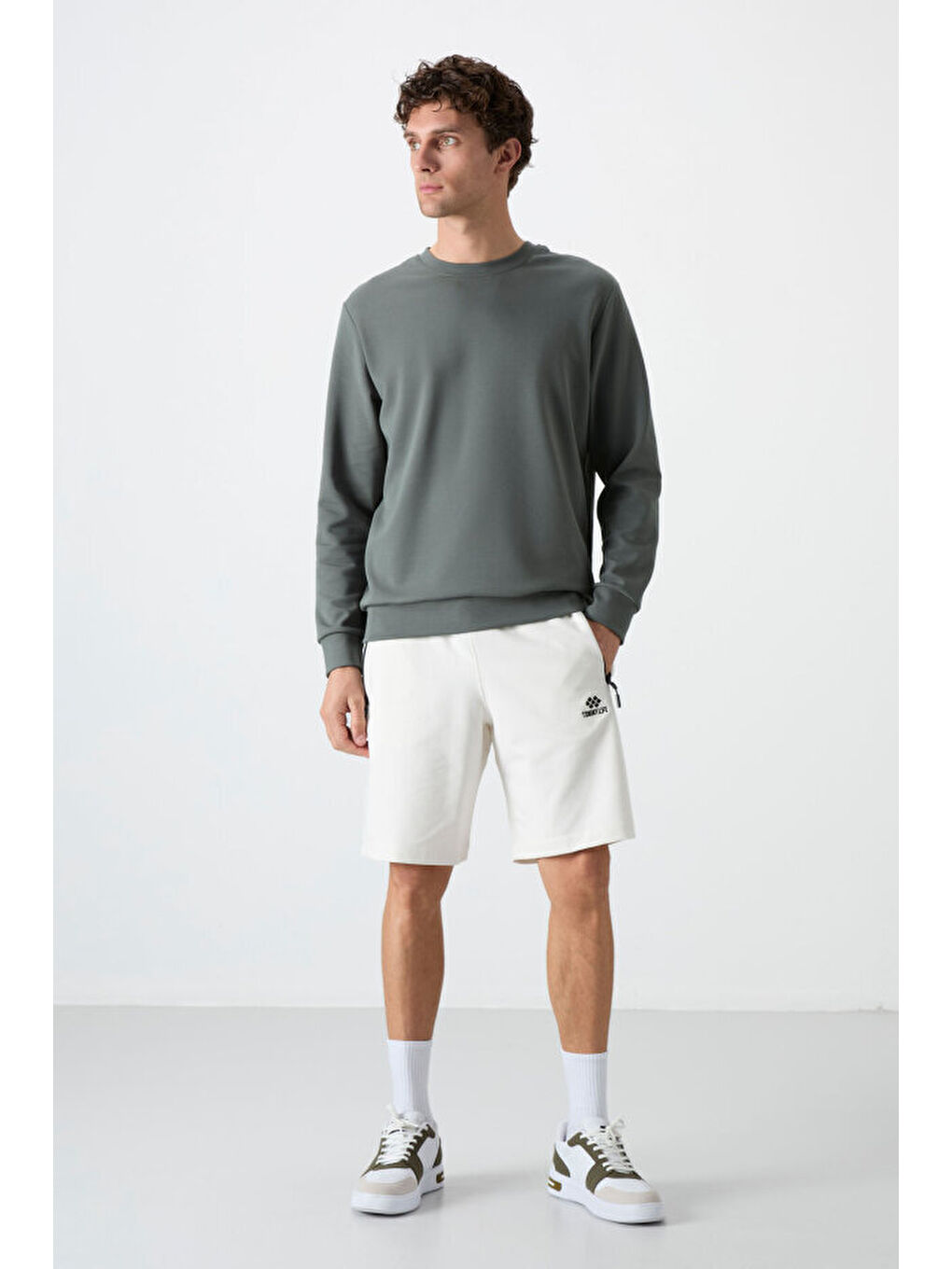 Standart Fit Basic O Yaka 2li Paket Bej-Çağla Erkek Sweatshirt - 88053-1