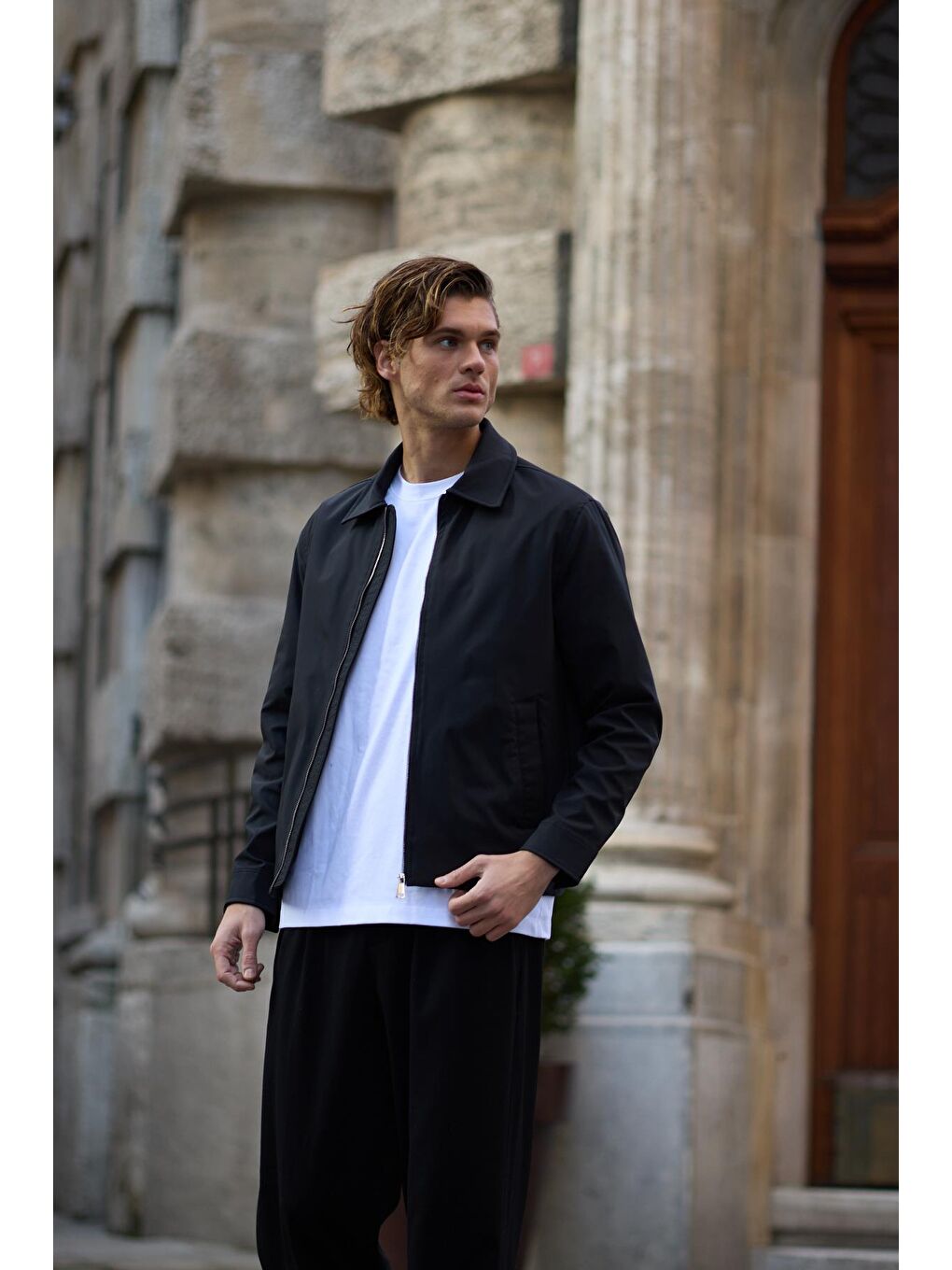 Erkek Su Geçirmez Mevsimlik Siyah Ceket Mont-2