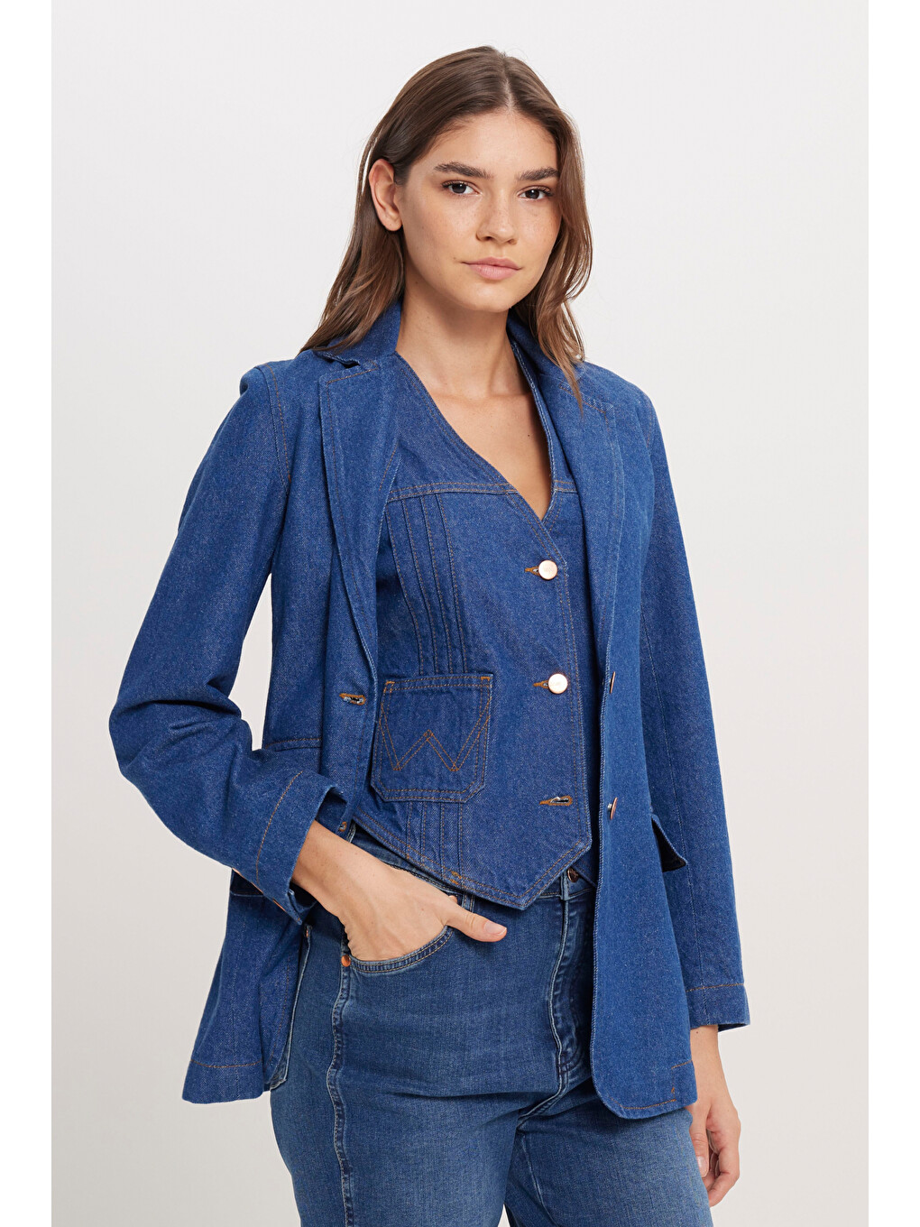 Regular Fit %100 Pamuk Lacivert Jean Denim Ceket-4