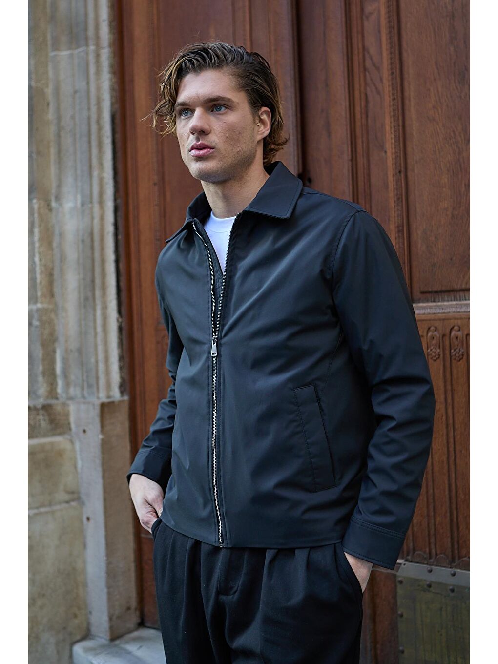 Erkek Su Geçirmez Mevsimlik Siyah Ceket Mont-1