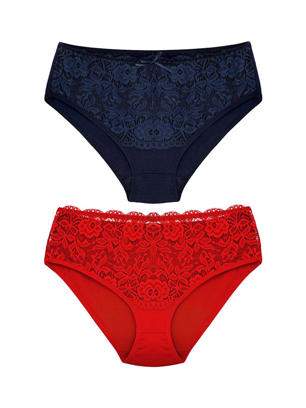 Lacivert Pamuklu Ön Bel Dantel Detay Kadın Külot 2'li