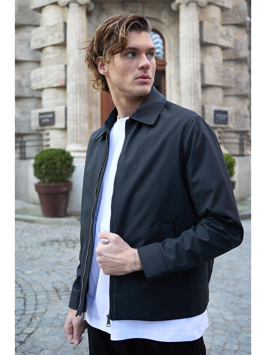 Erkek Su Geçirmez Mevsimlik Siyah Ceket Mont-3