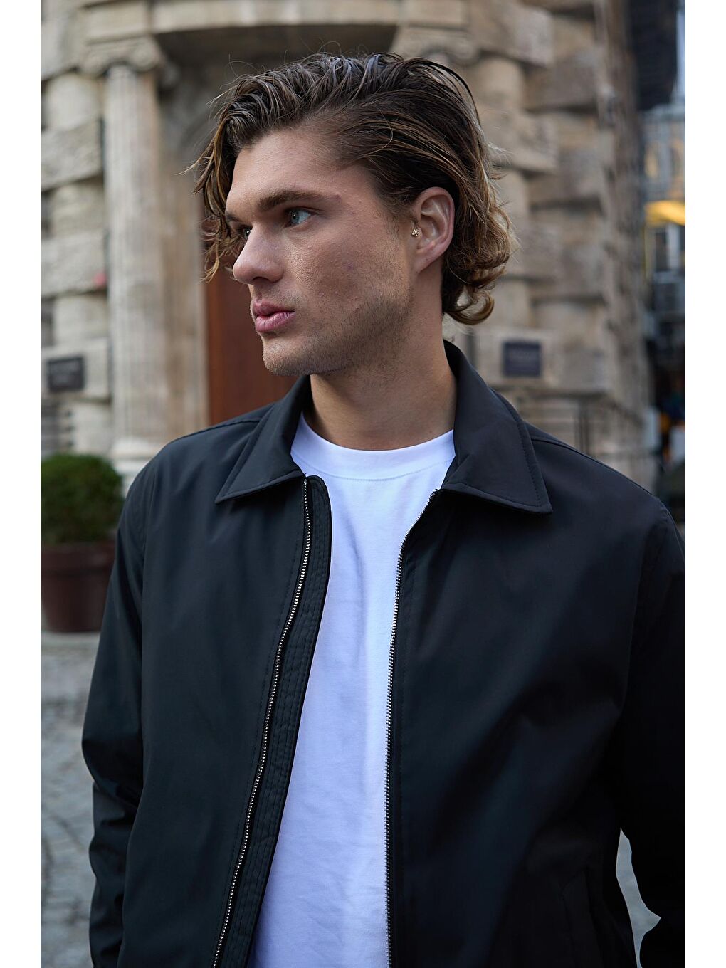 Erkek Su Geçirmez Mevsimlik Siyah Ceket Mont-4