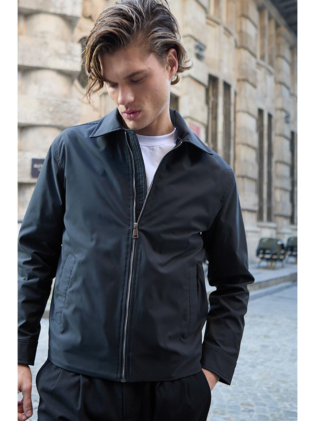 Erkek Su Geçirmez Mevsimlik Siyah Ceket Mont-5