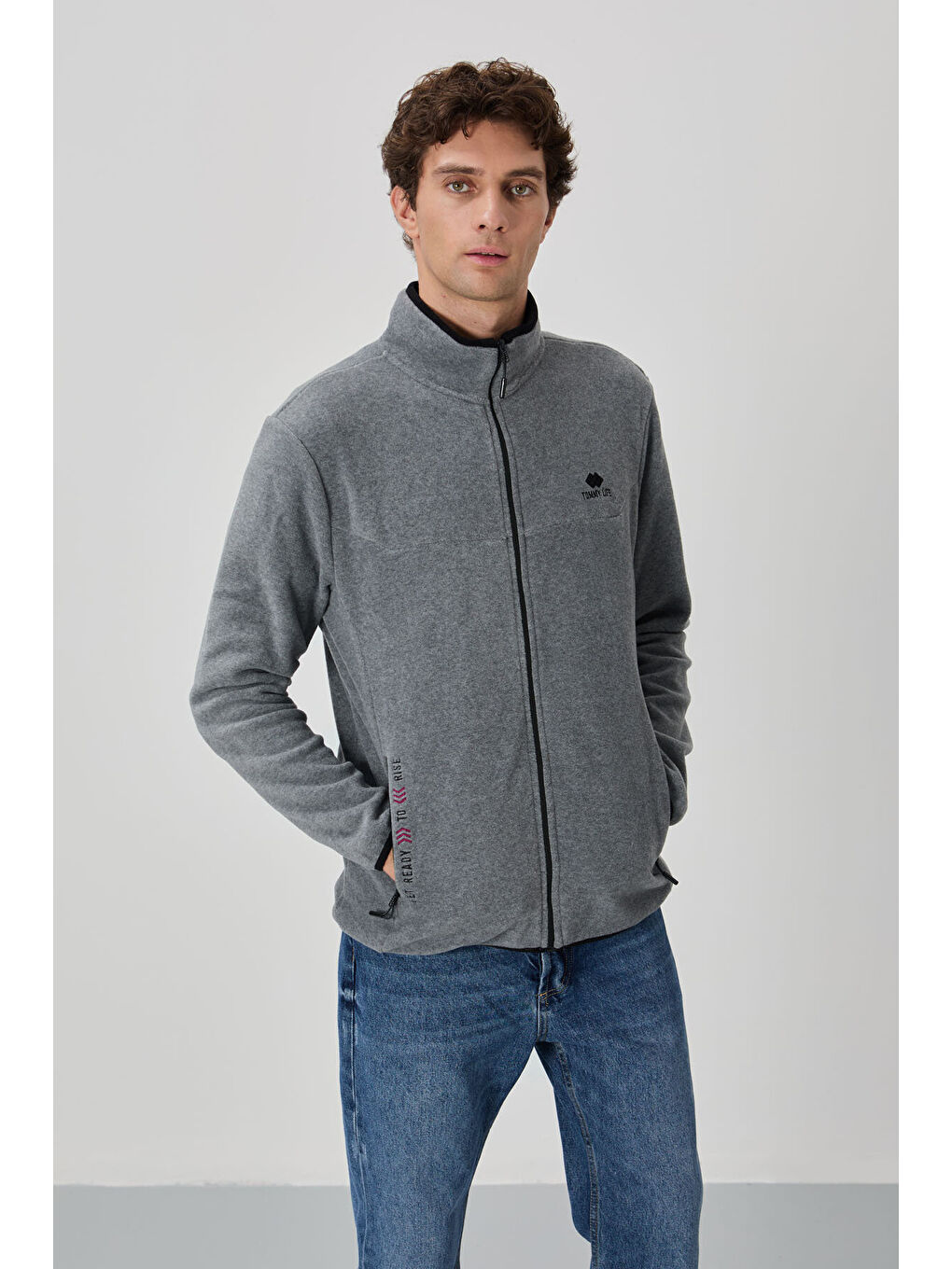 Standart Kalıp Dik Yaka 2li Paket Siyah-Gri Melanj Erkek Polar Sweatshirt - 87992-3