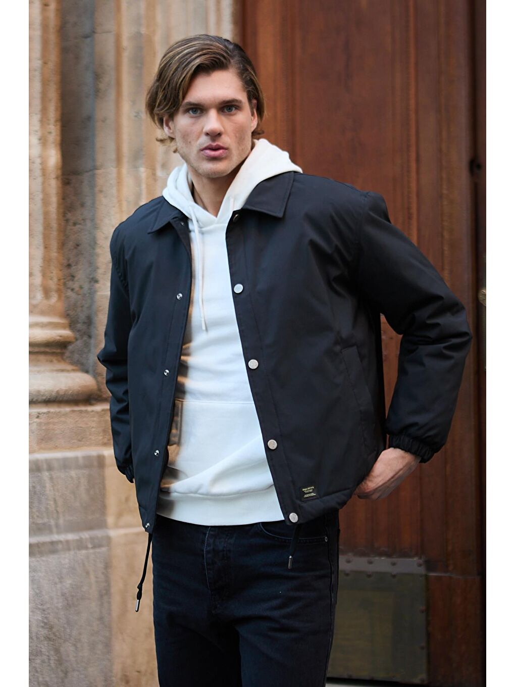 Erkek Oversize Çıt Çıt Kapamalı Siyah Ceket Mont-2