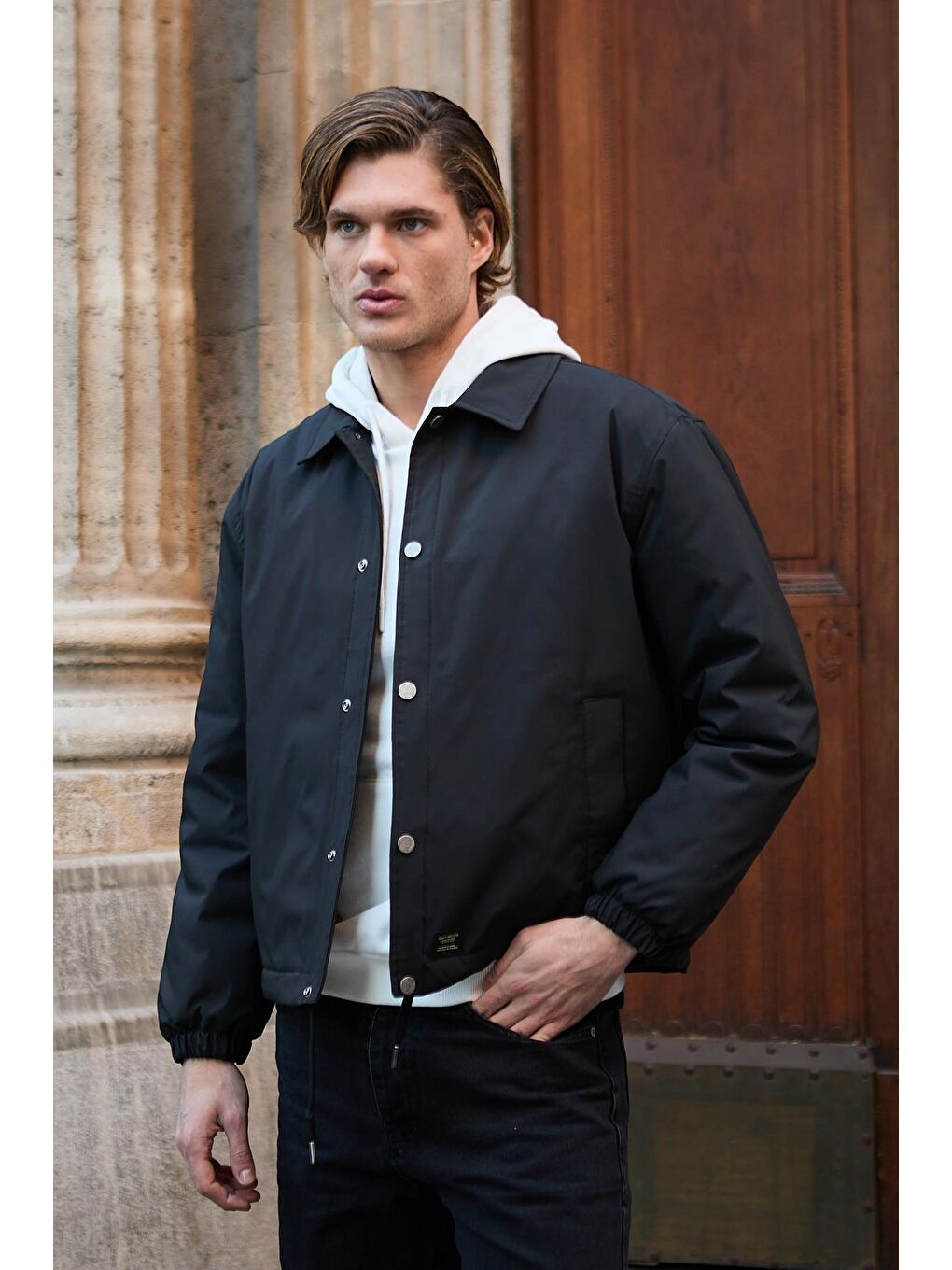 Erkek Oversize Çıt Çıt Kapamalı Siyah Ceket Mont-4