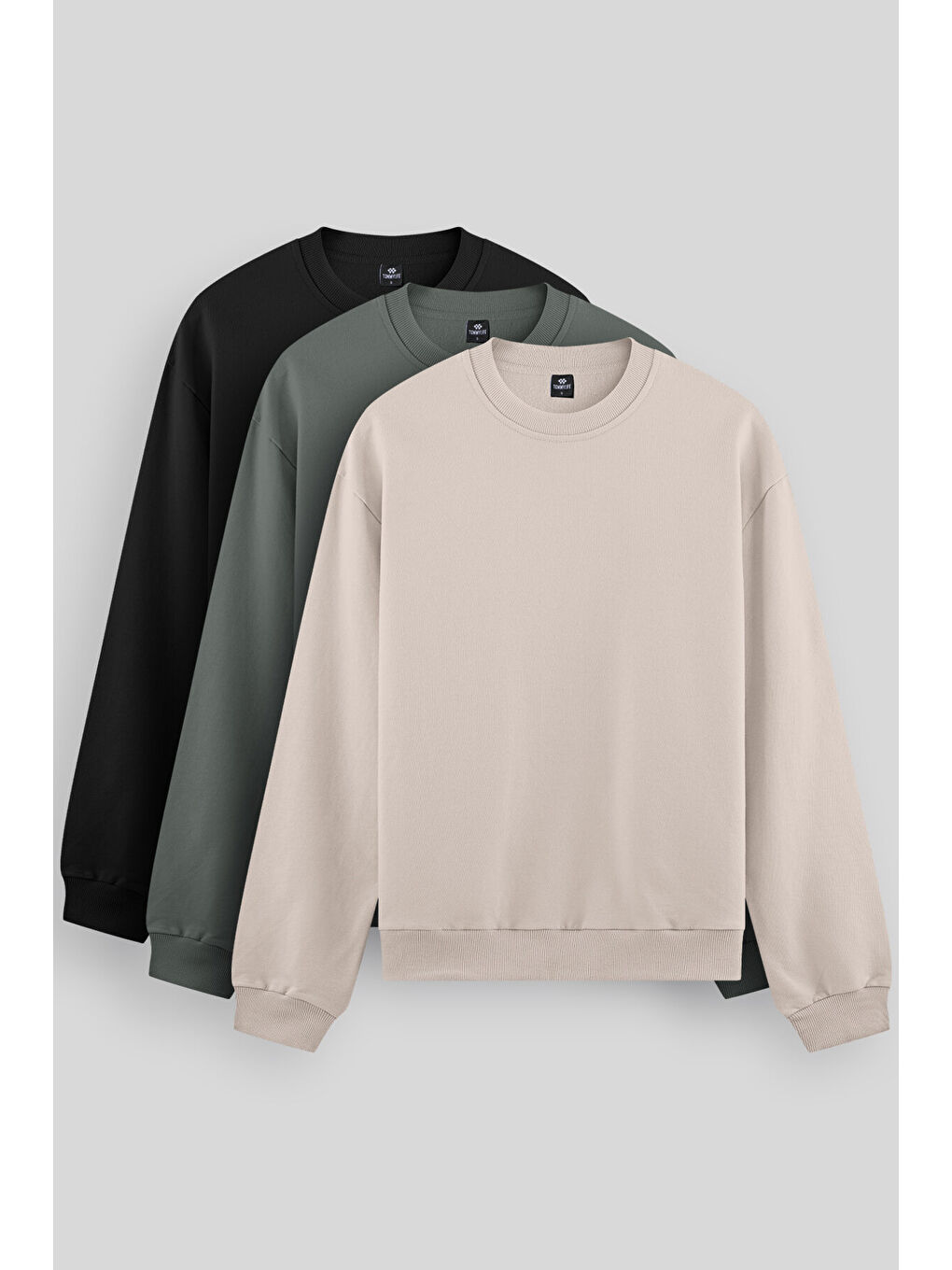Standart Fit Basic O Yaka  3lü Paket Siyah-Bej-Çağla Erkek Sweatshirt 88053