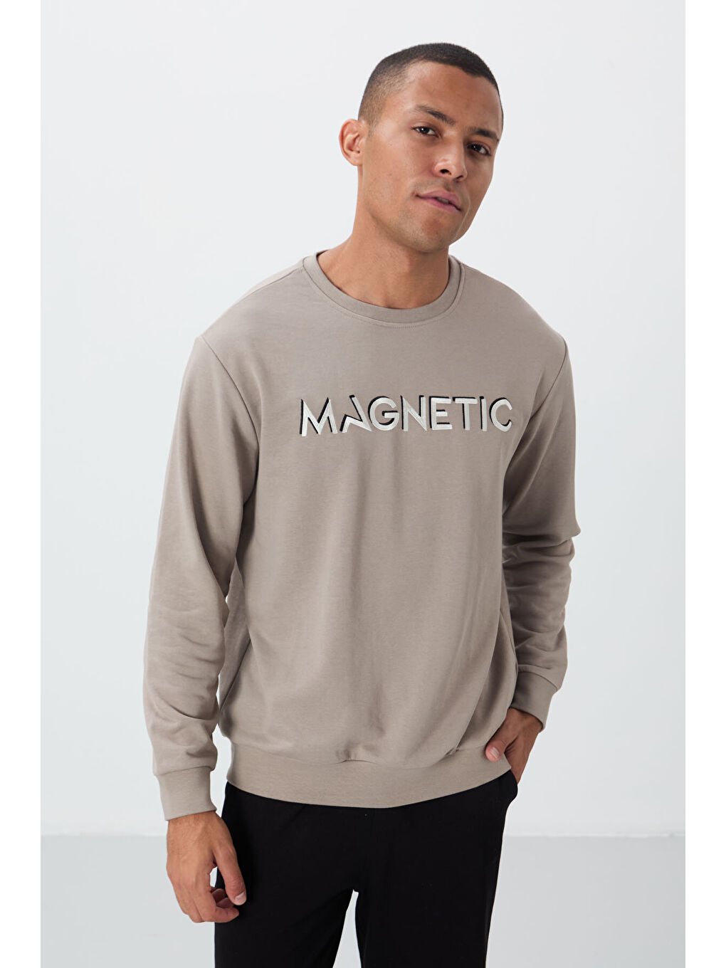 Rahat Form O Yaka 2li Paket Siyah-Camel Erkek Sweatshirt - 88020-4