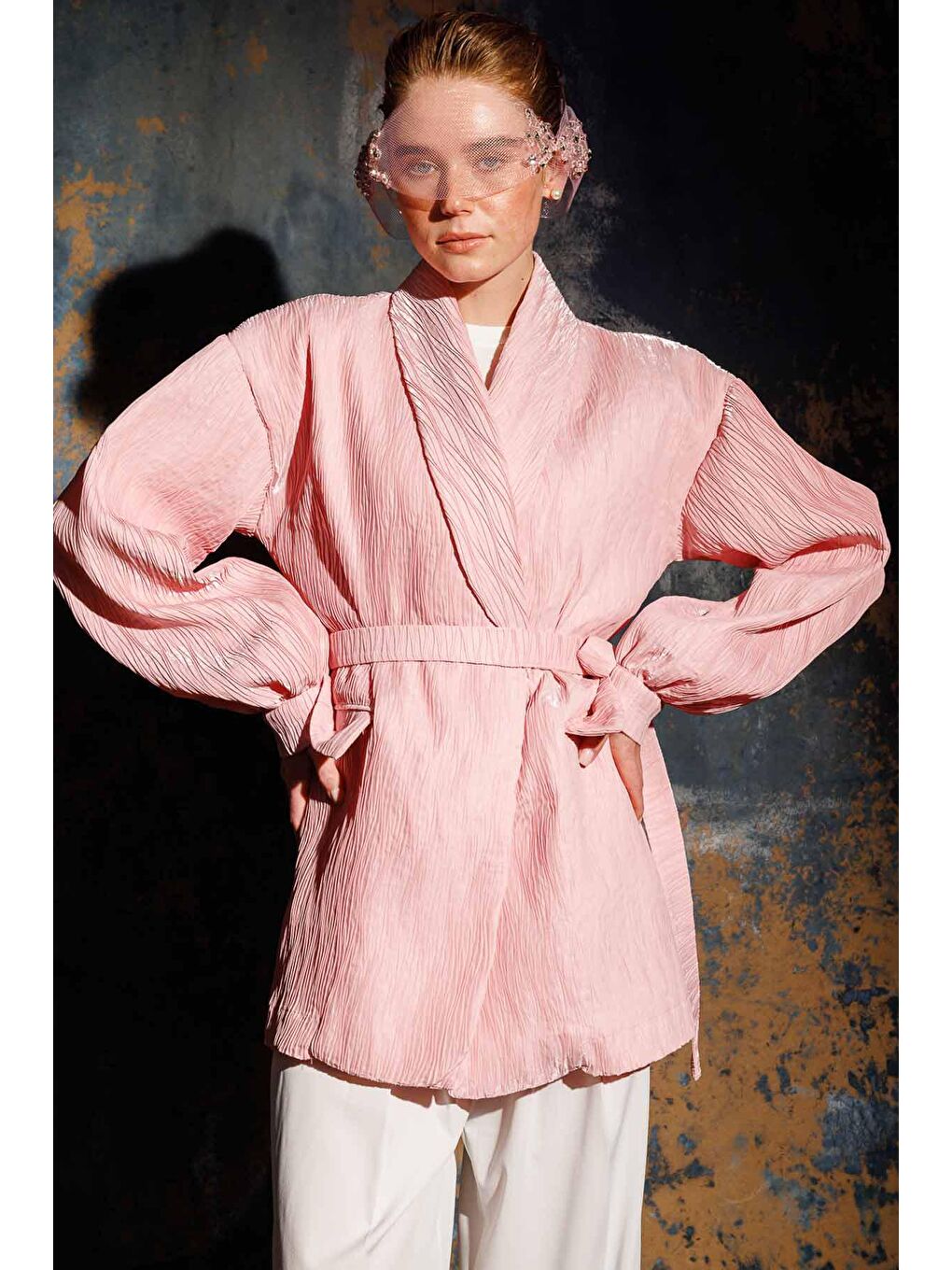 Premium Pilise Dokulu Ceket - Pembe