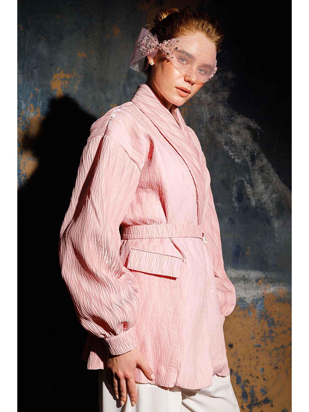 Premium Pilise Dokulu Ceket - Pembe-3