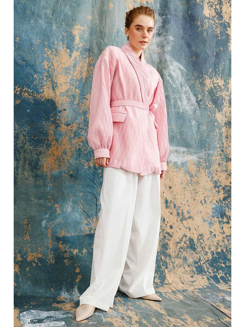 Premium Pilise Dokulu Ceket - Pembe-4