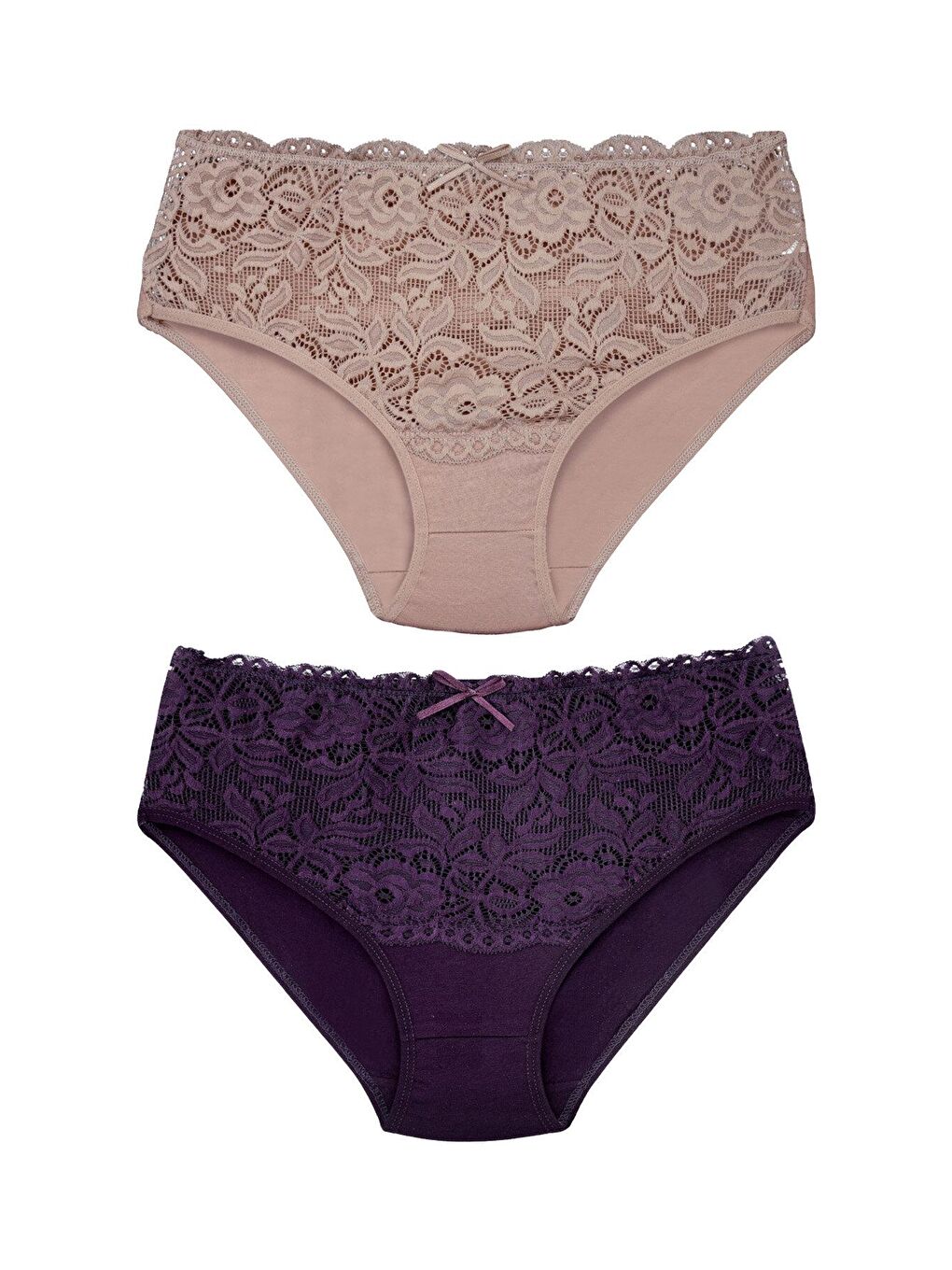 Kahverengi Pamuklu Ön Bel Dantel Detay Kadın Külot 2'li