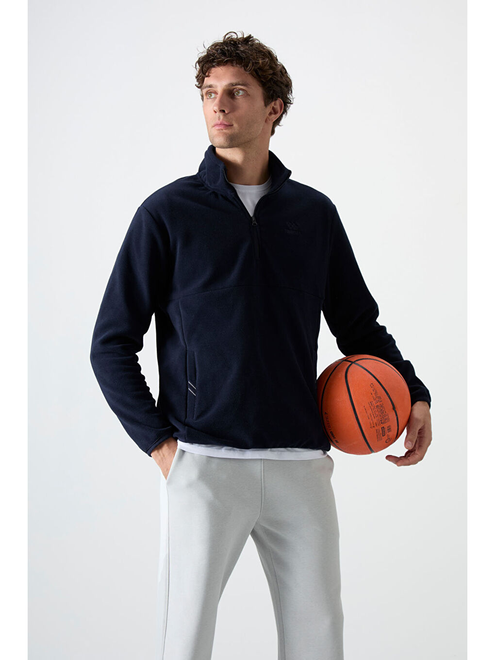 Dik Yaka Yarım Fermuarlı 2li Paket Lacivert-Gri Melanj Erkek Polar Sweatshirt - 87891-1