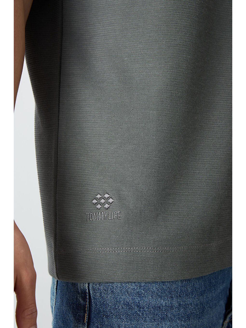 Haki Pamuklu Kalın Yüzeyi Dokulu Oversize Fit Basic Erkek Tişört - 88335-2