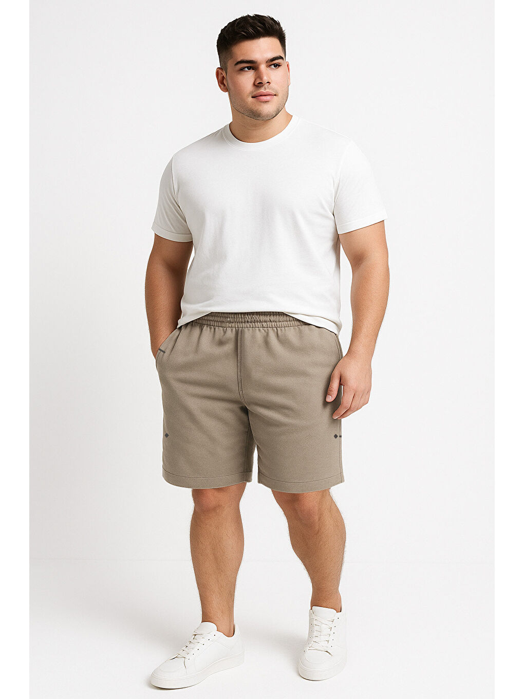 Koyu Bej Rahat Form Bağcıklı Cep Detaylı Battal  Erkek Büyük Beden Şort - 81297-1