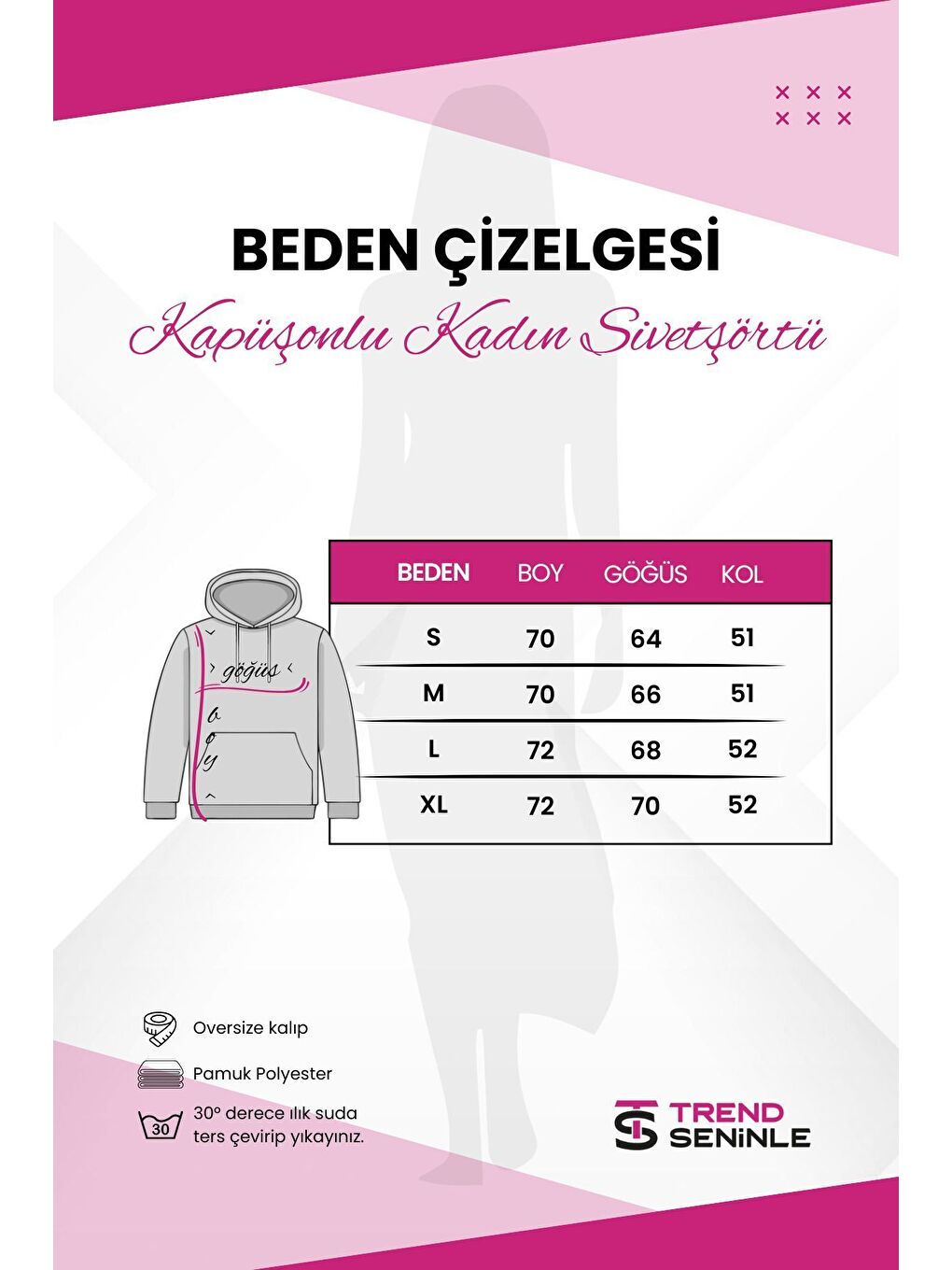 Kadın Pembe Relax Yaka Detay Oversize Kapüşonlu Sweatshirt-2