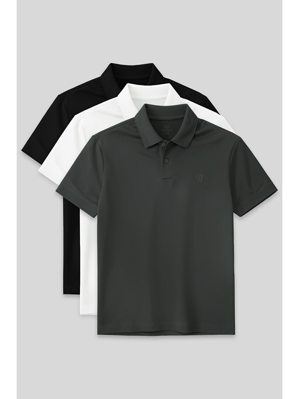 Standart Fit Basic Polo Yaka  3'lü Paket Siyah-Beyaz-Çağla Erkek Tişört  87768