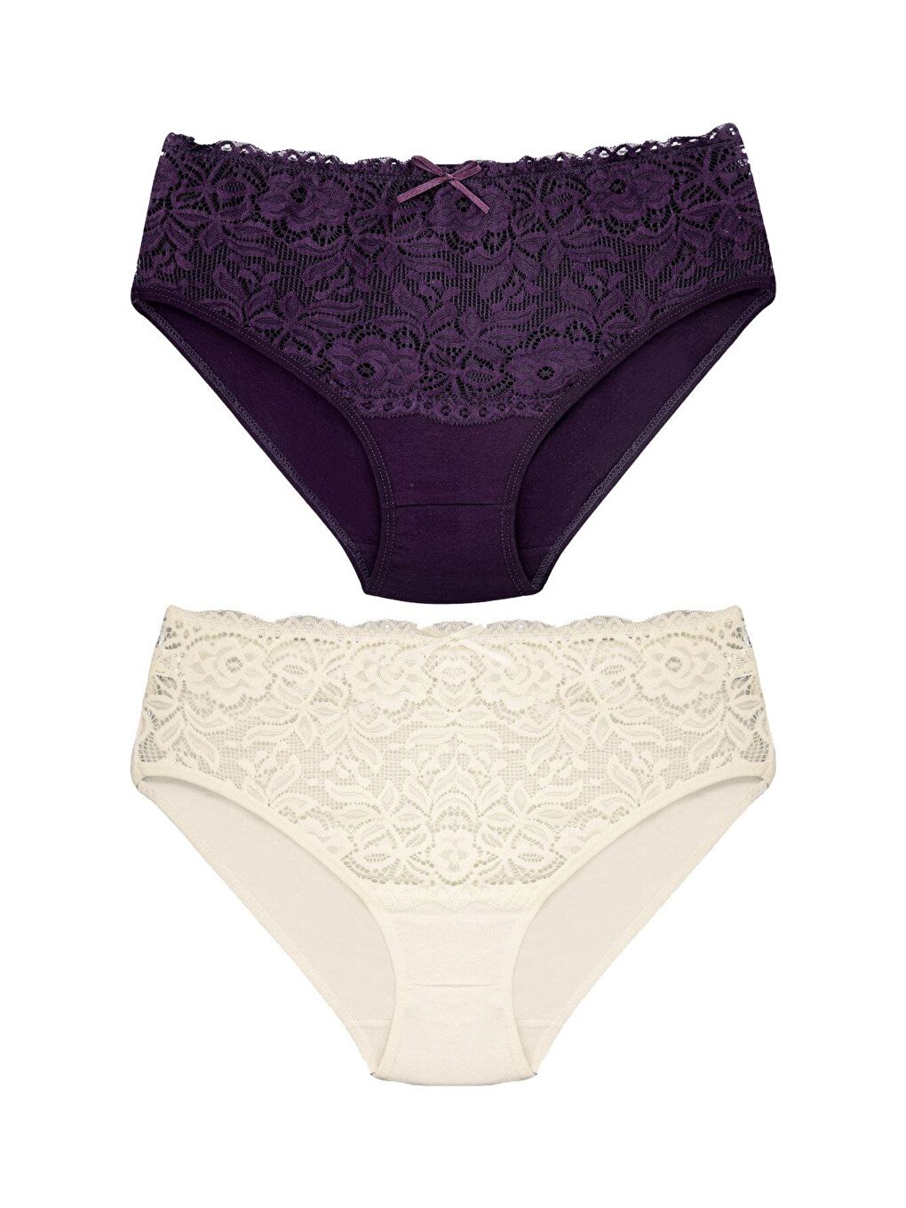 Mor Pamuklu Ön Bel Dantel Detay Kadın Külot 2'li