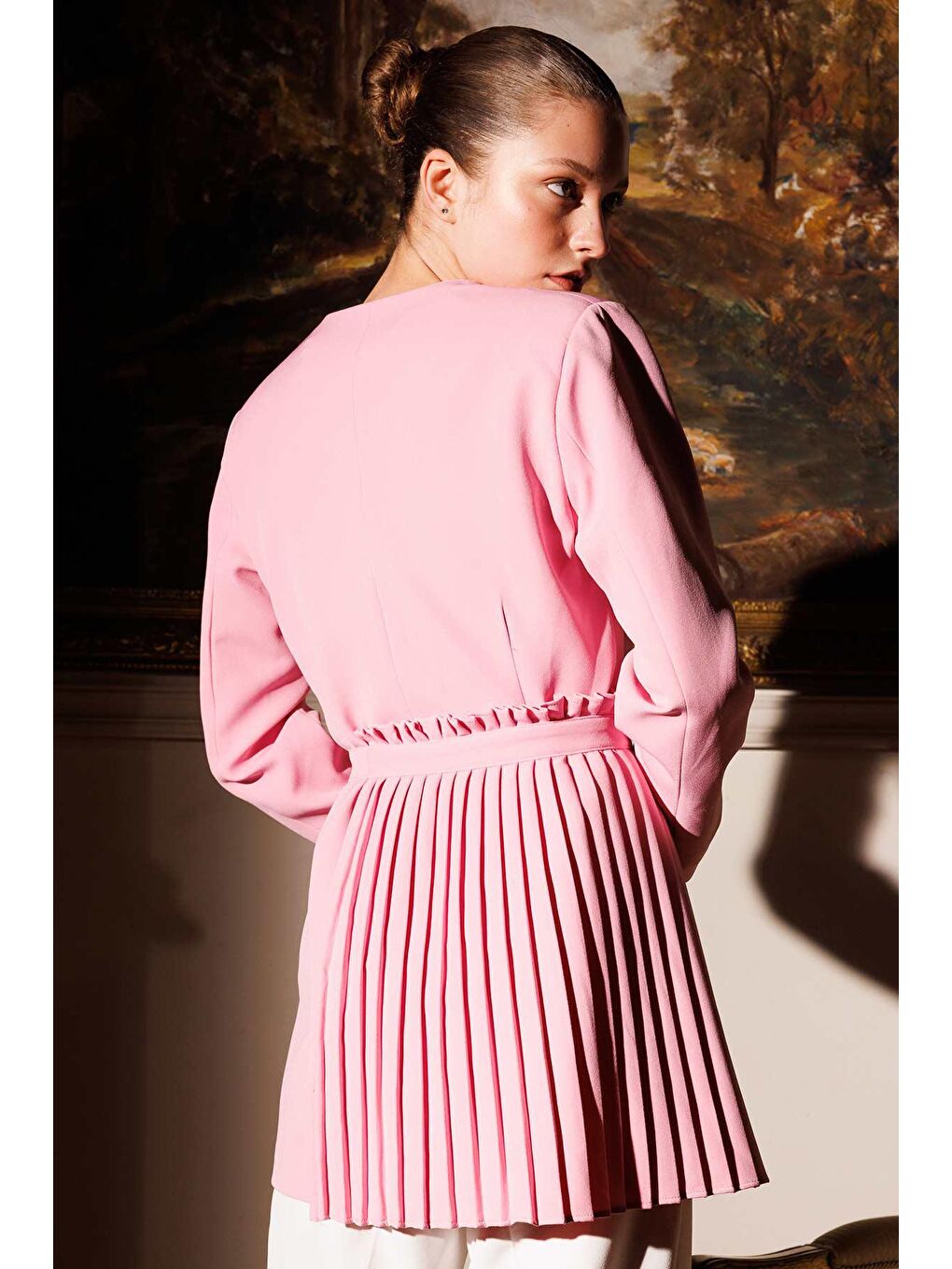 Pilise Aksesuarlı Blazer Ceket - Pembe-1