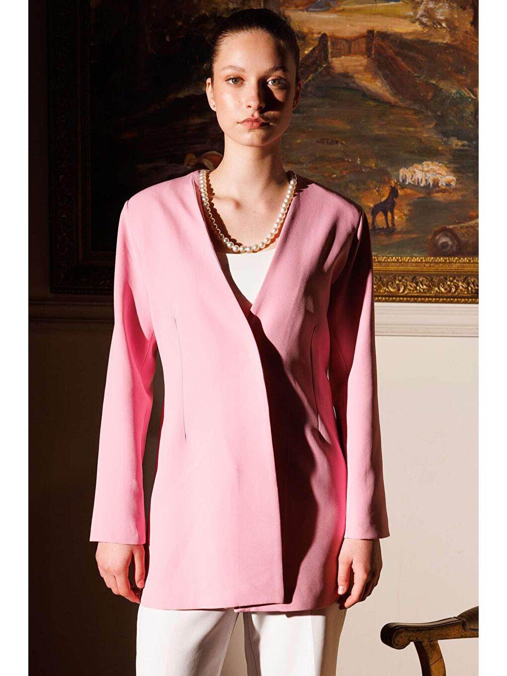 Pilise Aksesuarlı Blazer Ceket - Pembe-2