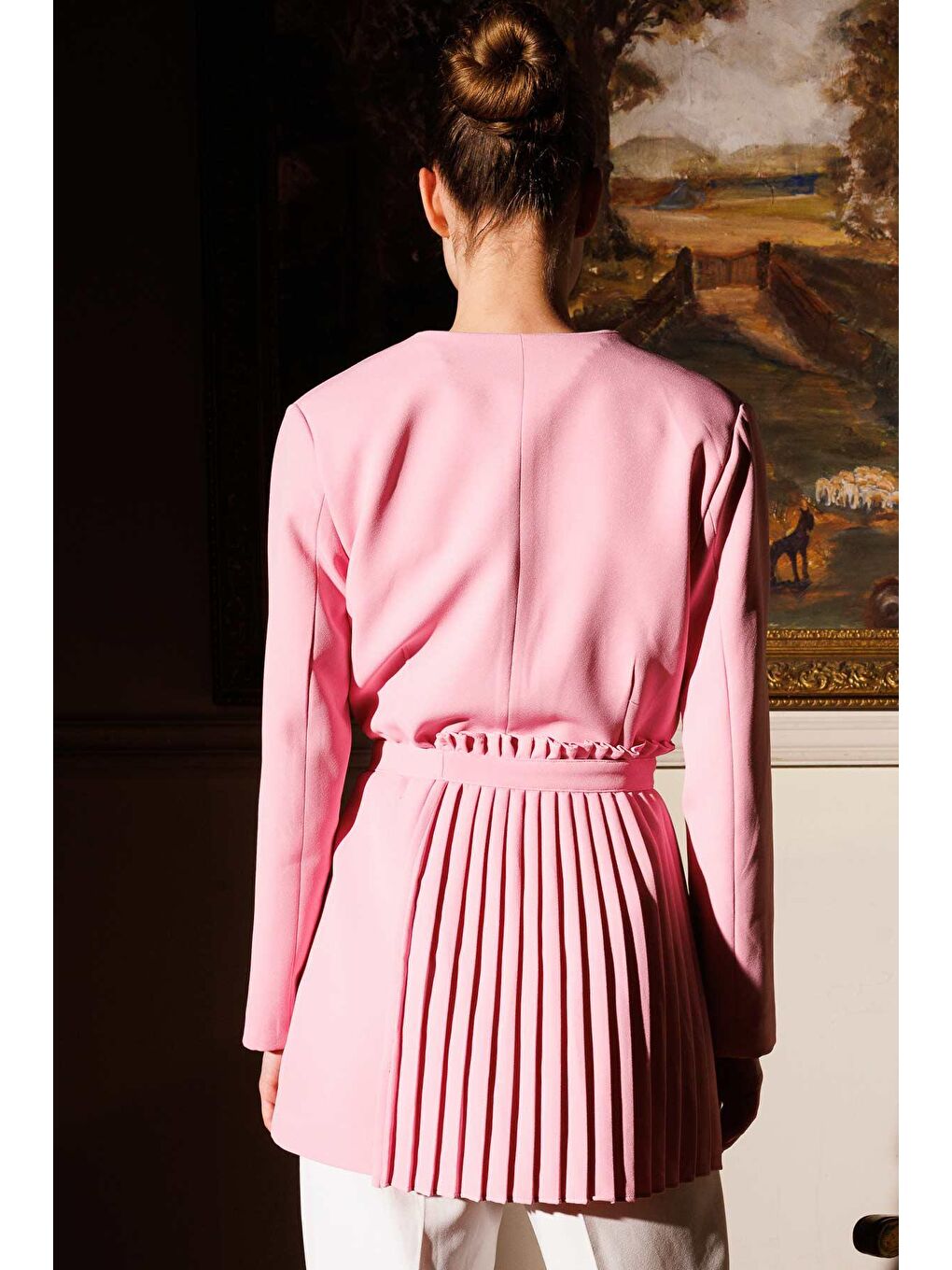 Pilise Aksesuarlı Blazer Ceket - Pembe-4