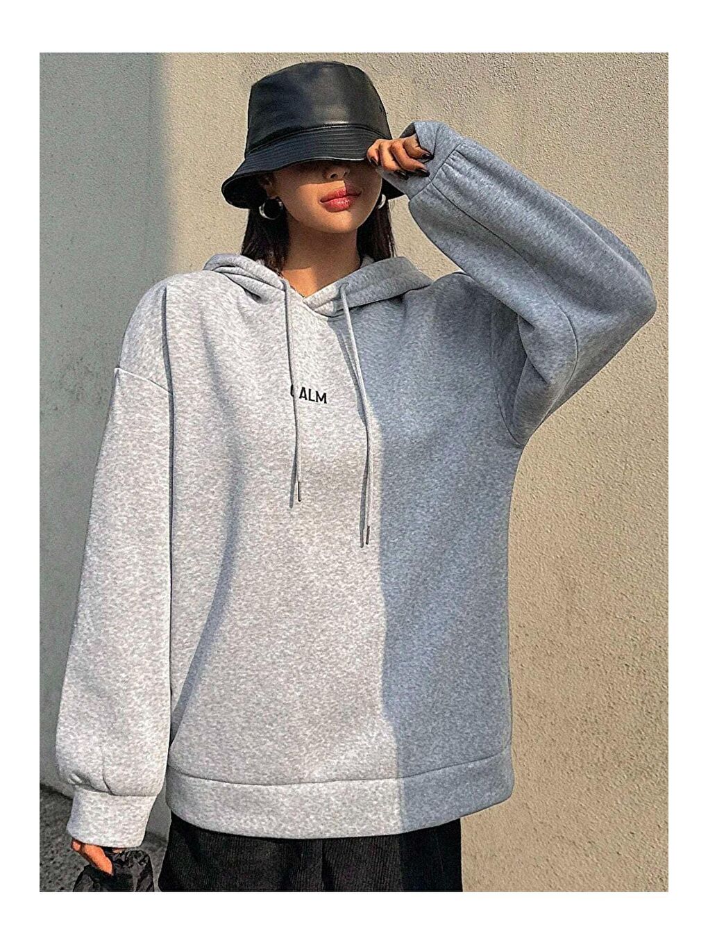 Trendseninle Gri Kadın GRİ Calm Growth Baskılı Oversize Kapüşonlu Sweatshirt - 2