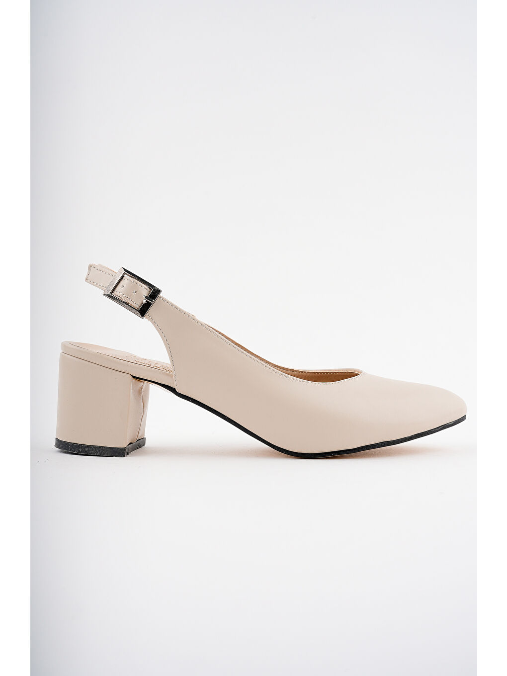 Ekru W0711 Kadın Arkası Açık Klasik Günlük Tarz Şık ve Rahat Topuklu Ayakkabı-5