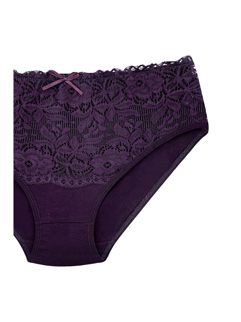 Mor Pamuklu Ön Bel Dantel Detay Kadın Külot 2'li-4