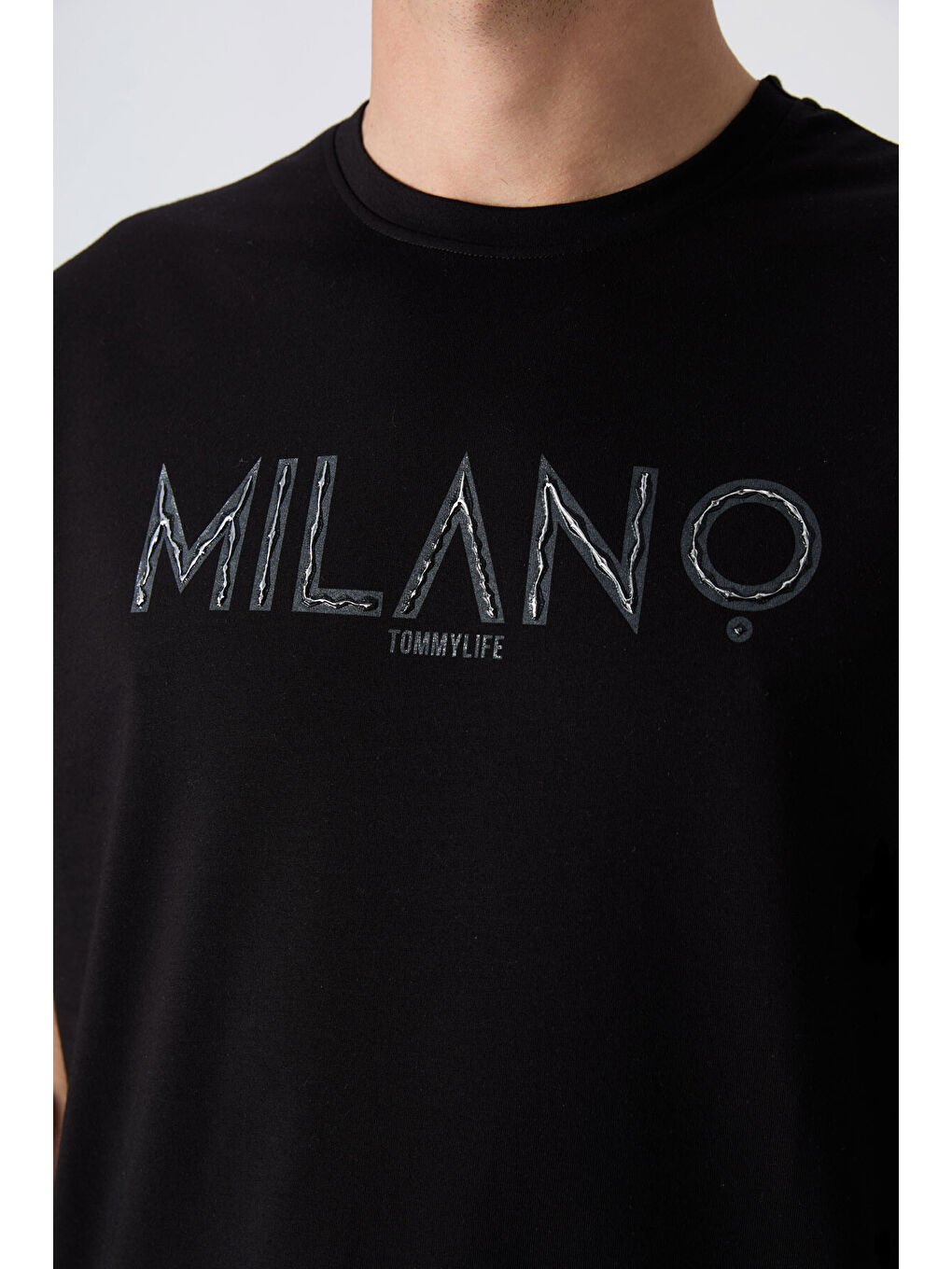 Siyah Pamuklu Kalın Yumuşak Dokulu Oversize Fit Baskılı Erkek Tişört - 88345-2