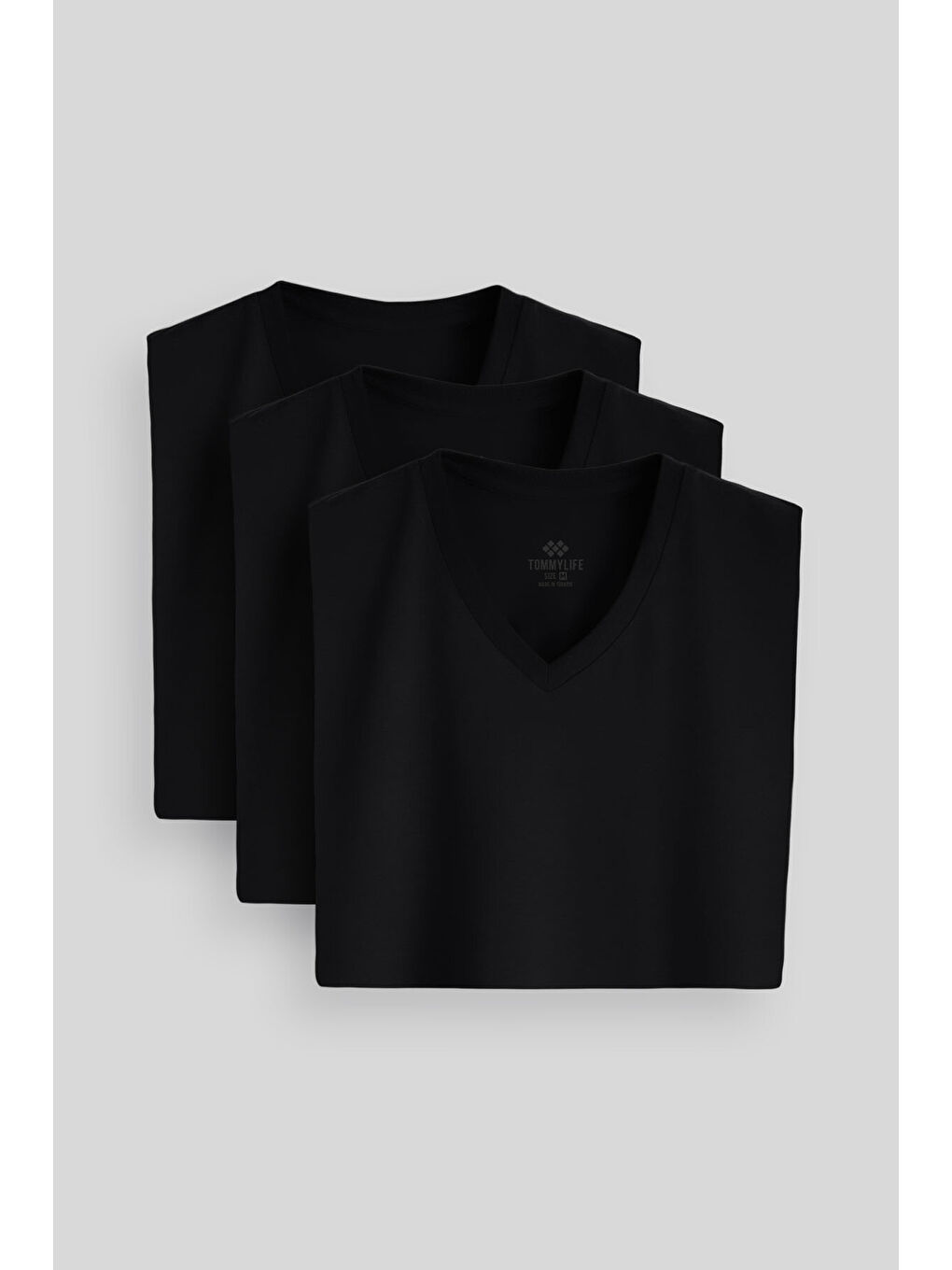 Standart Fit Basic V Yaka  3lü Paket Siyah Erkek T-Shirt  87912-1