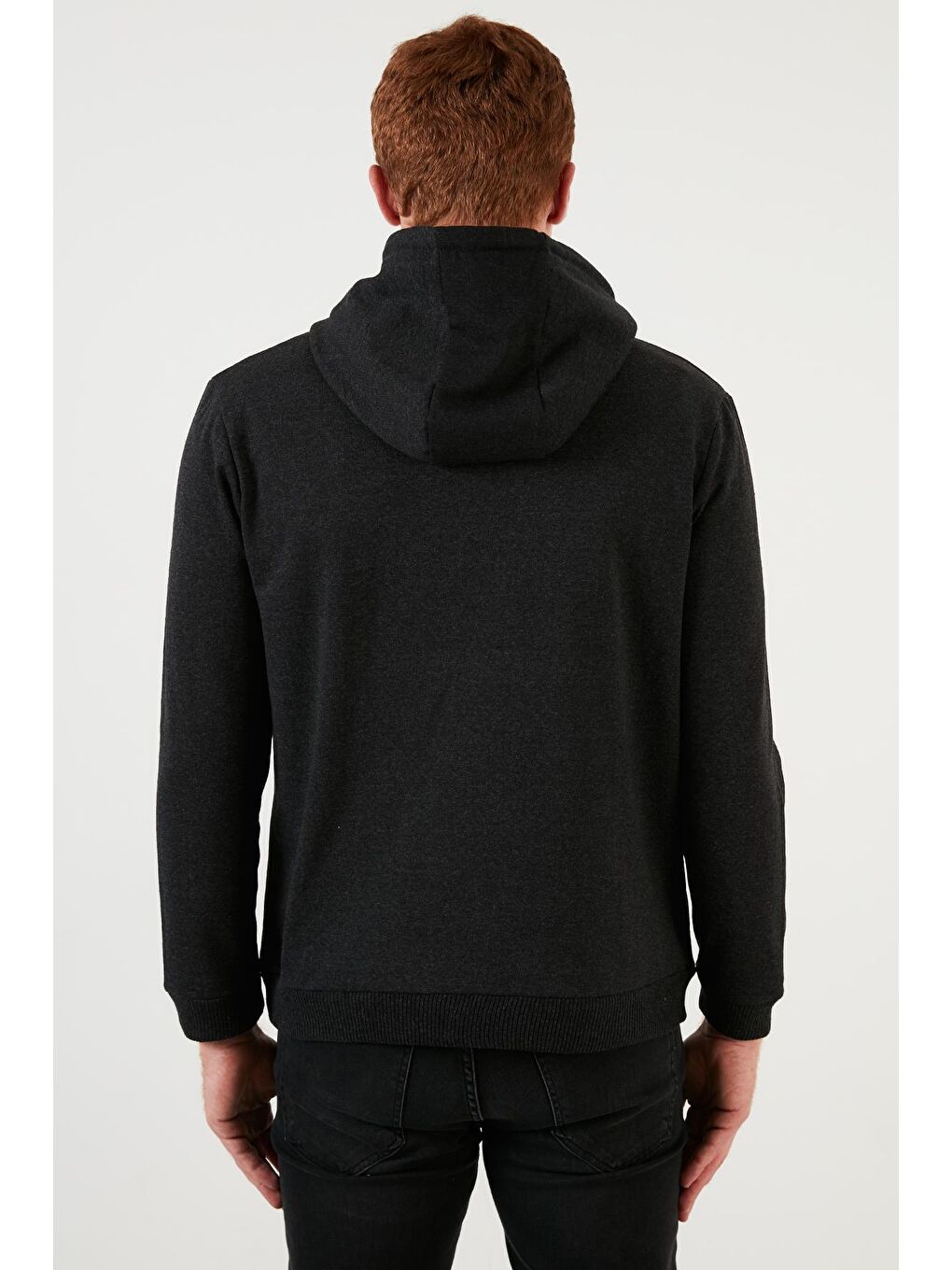 Gri Slim Fit Kapüşonlu Kanguru Cepli İçi Tüylü Şardonlu Sweat 568R704-4