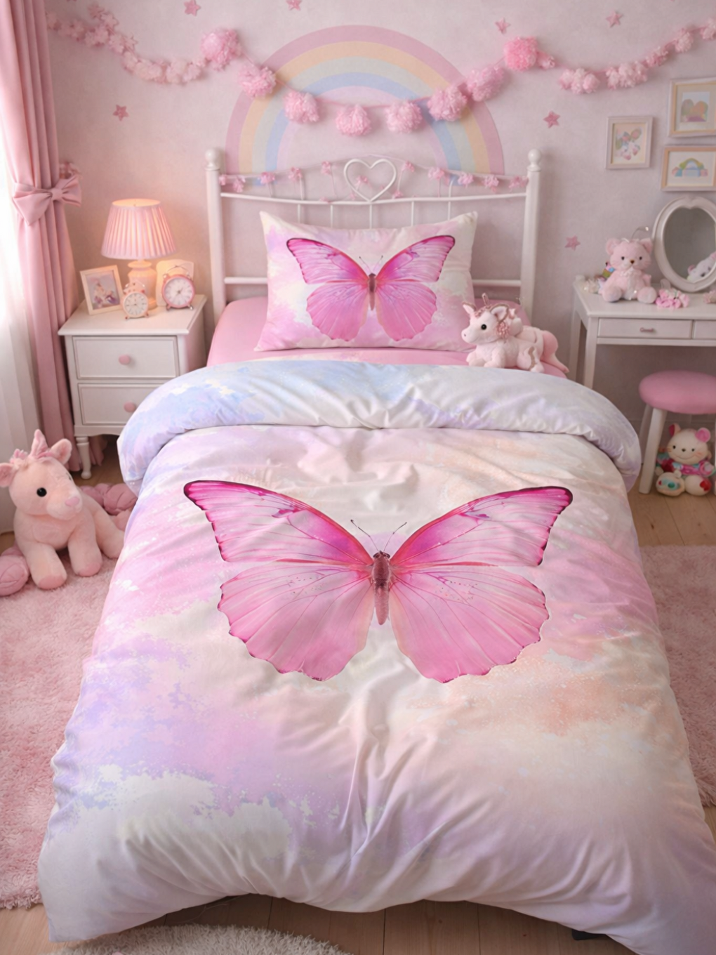 Karışık Çift Taraflı Kelebek Desenli - Baskılı Tek Kişilik Nevresim Takımı-1