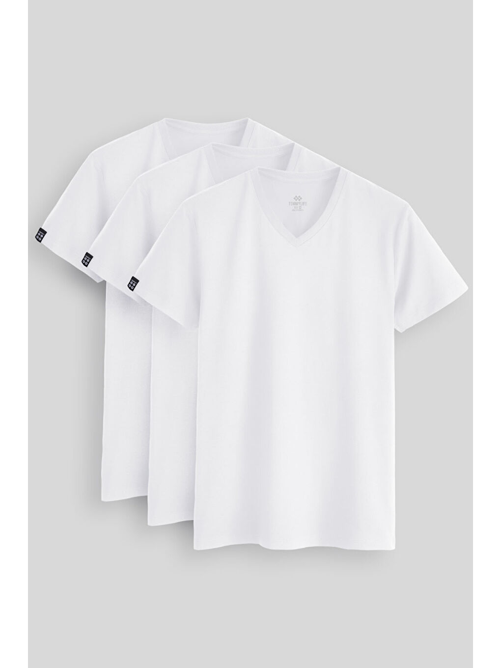 Standart Fit Basic V Yaka  3lü Paket Beyaz Erkek T-Shirt  87912