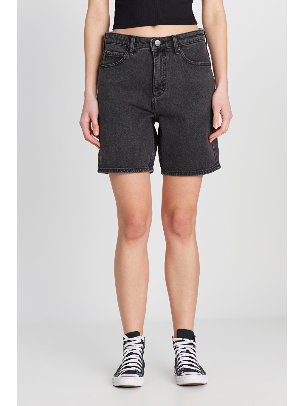 Slim Fit Normal Bel Bermuda Antrasit Jean Şort-2