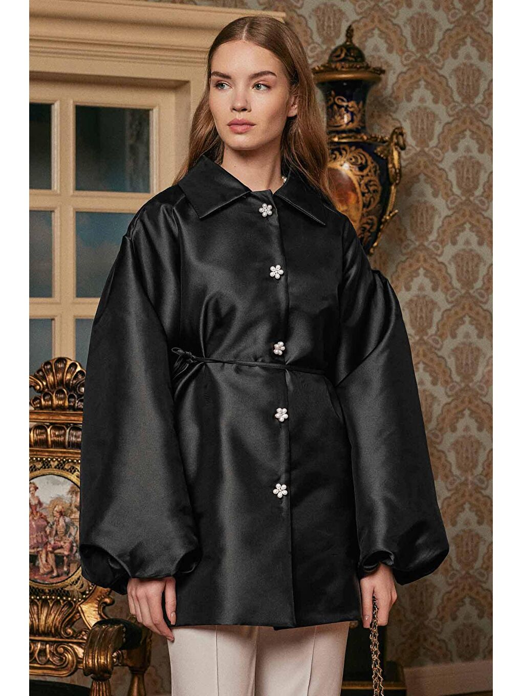 Balon Kol Brokar Tunik - Siyah