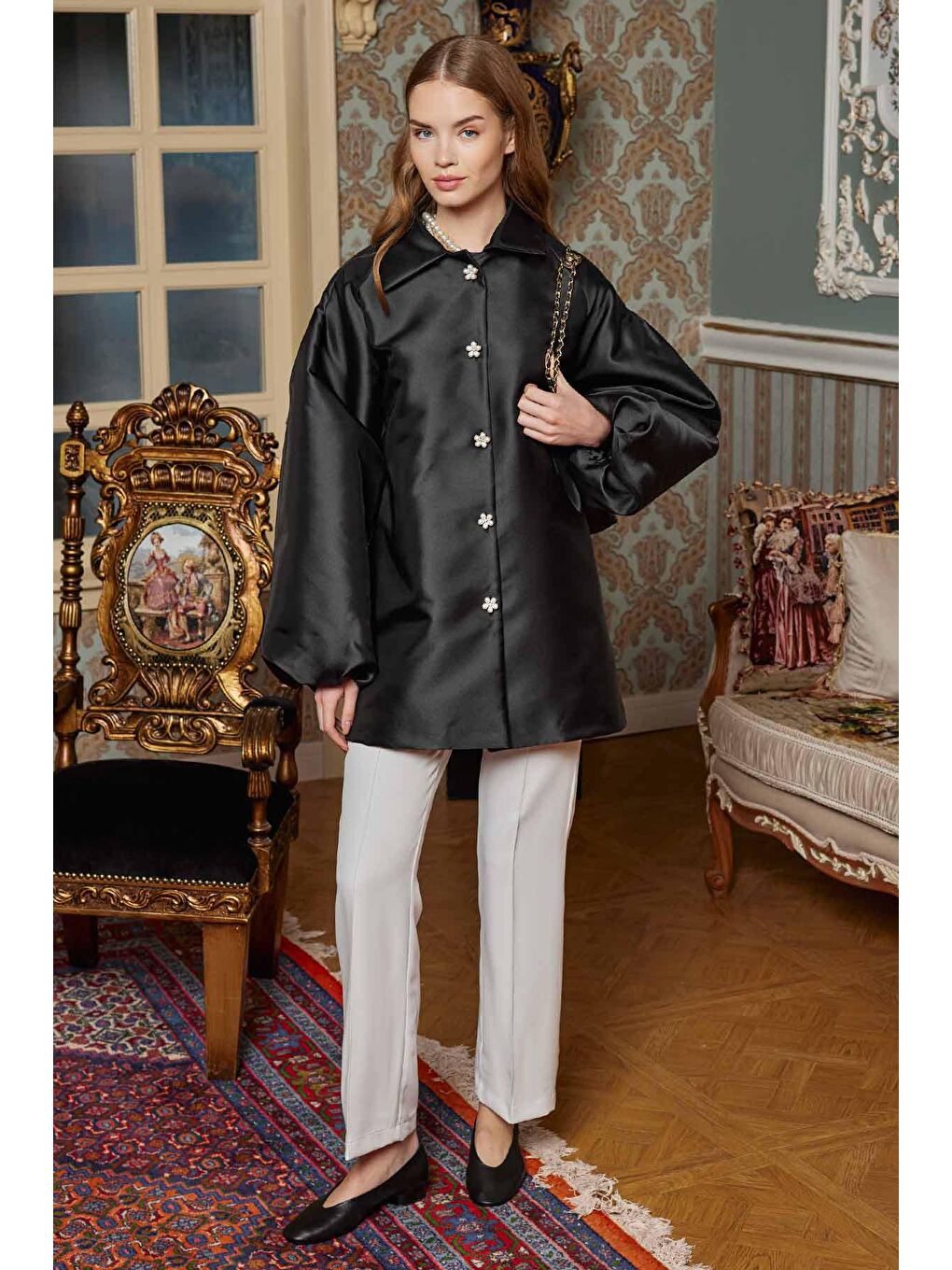 Balon Kol Brokar Tunik - Siyah-1