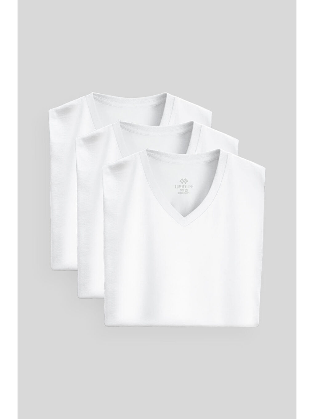 Standart Fit Basic V Yaka  3lü Paket Beyaz Erkek T-Shirt  87912-1