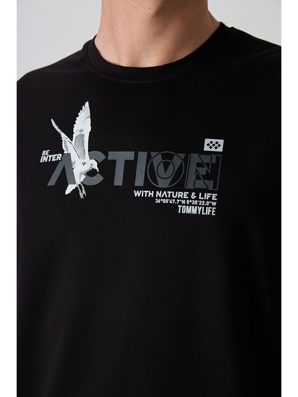 Siyah Pamuklu Kalın Yumuşak Dokulu Oversize Fit Baskılı Erkek Tişört - 88344-1