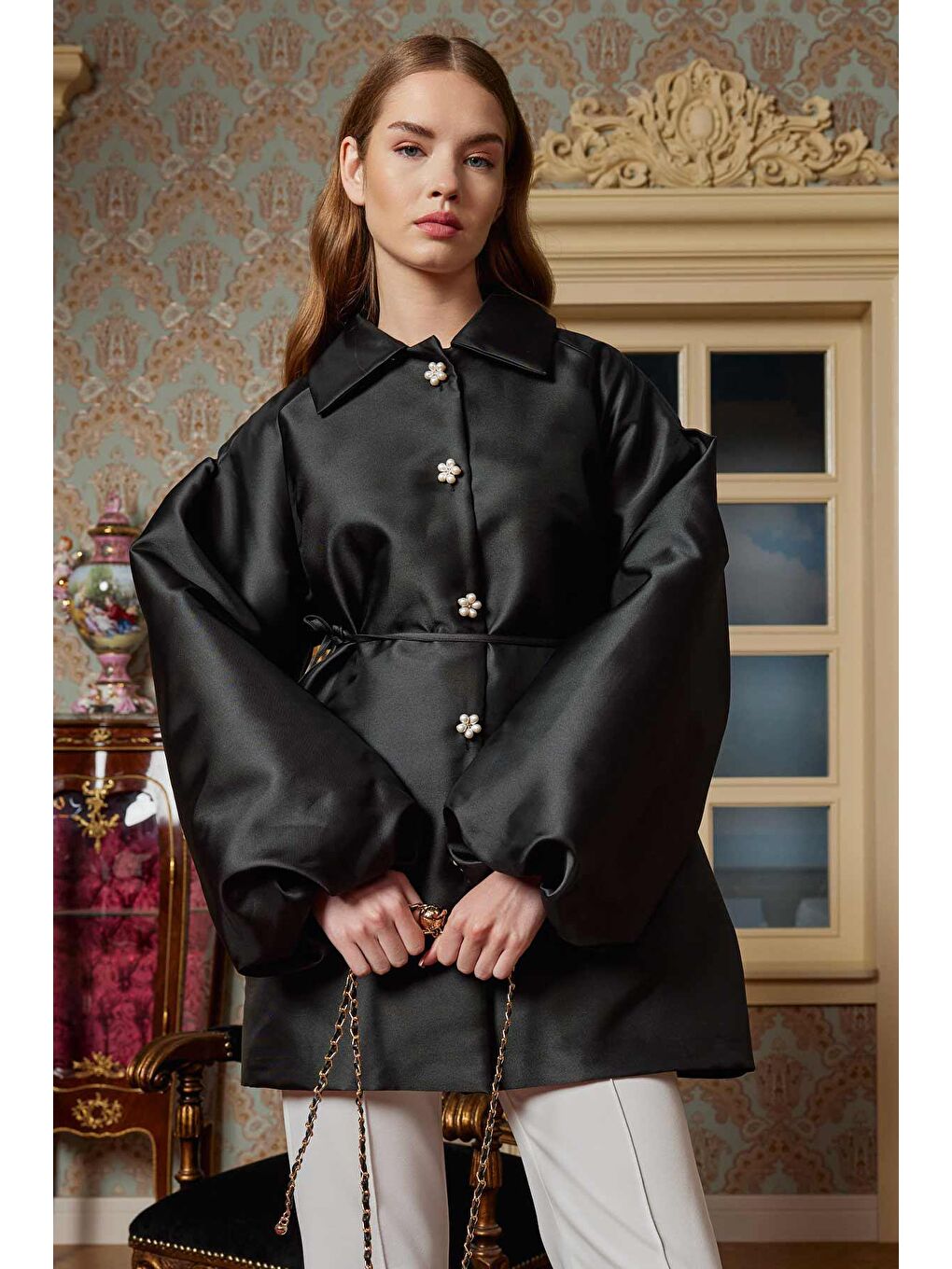 Balon Kol Brokar Tunik - Siyah-4