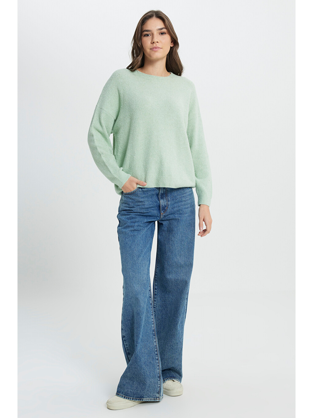 Regular Fit Normal Kesim Mint Yeşili Triko Kazak-4