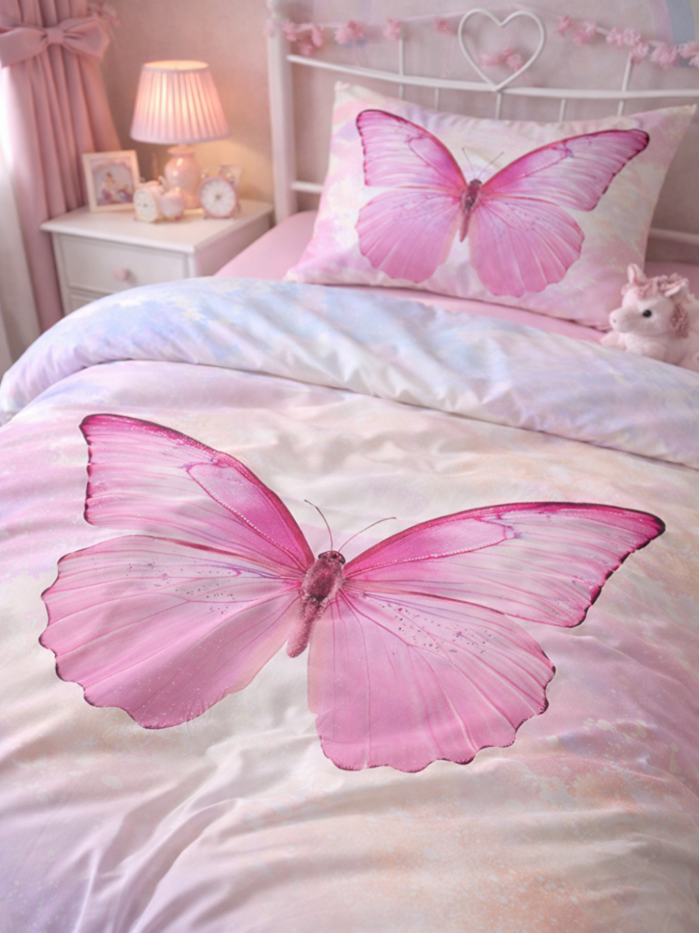 Karışık Çift Taraflı Kelebek Desenli - Baskılı Tek Kişilik Nevresim Takımı-2