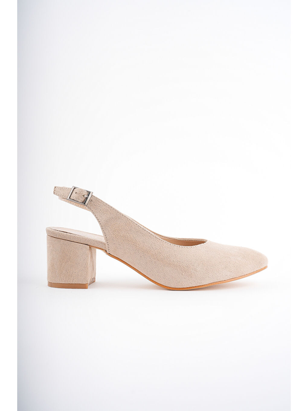 Bej W0711 Kadın Arkası Açık Klasik Günlük Tarz Şık ve Rahat Topuklu Ayakkabı-4