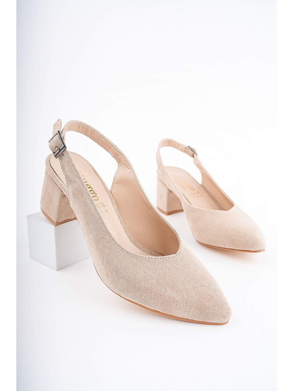 Bej W0711 Kadın Arkası Açık Klasik Günlük Tarz Şık ve Rahat Topuklu Ayakkabı-7