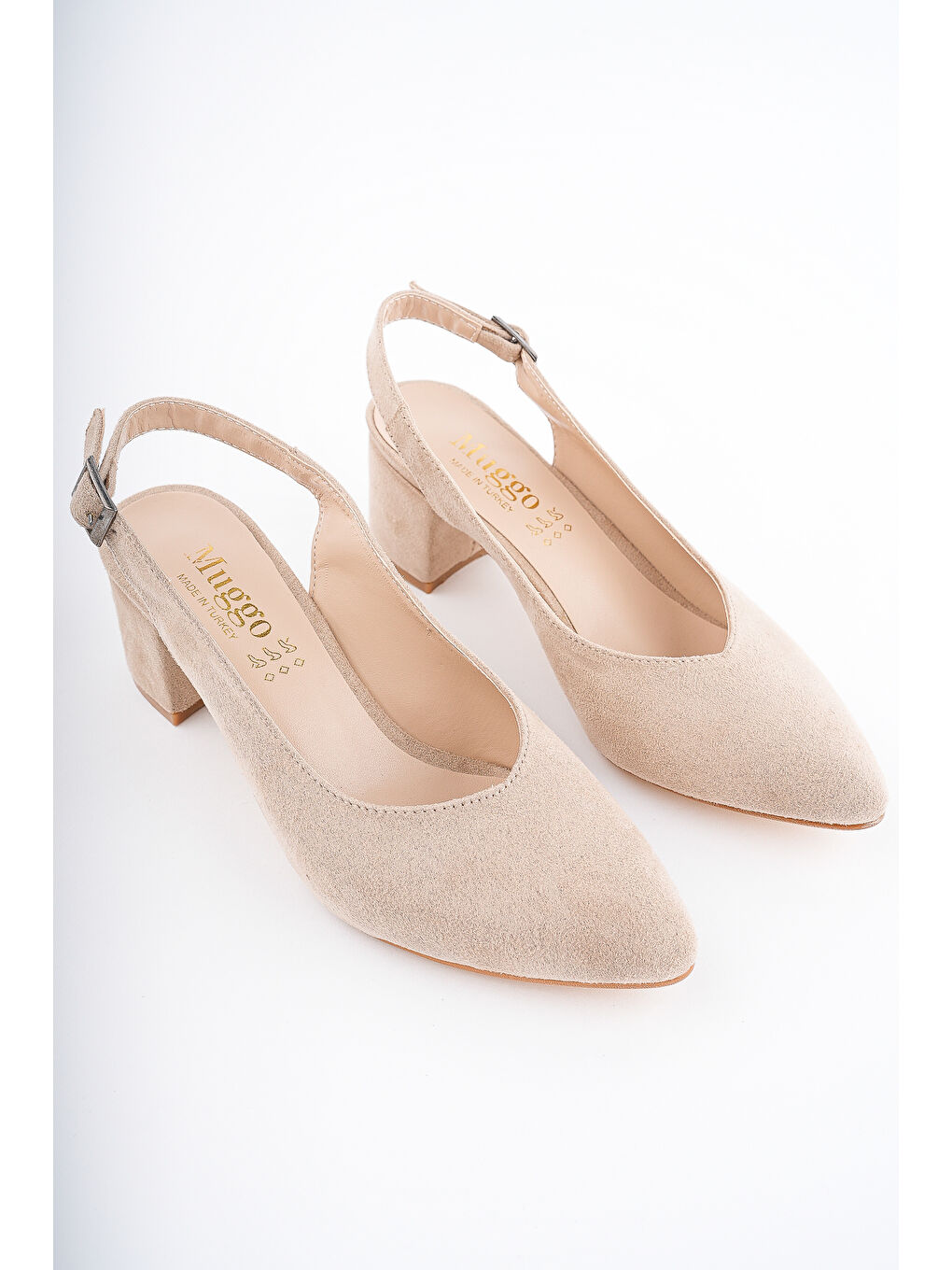 Bej W0711 Kadın Arkası Açık Klasik Günlük Tarz Şık ve Rahat Topuklu Ayakkabı-9