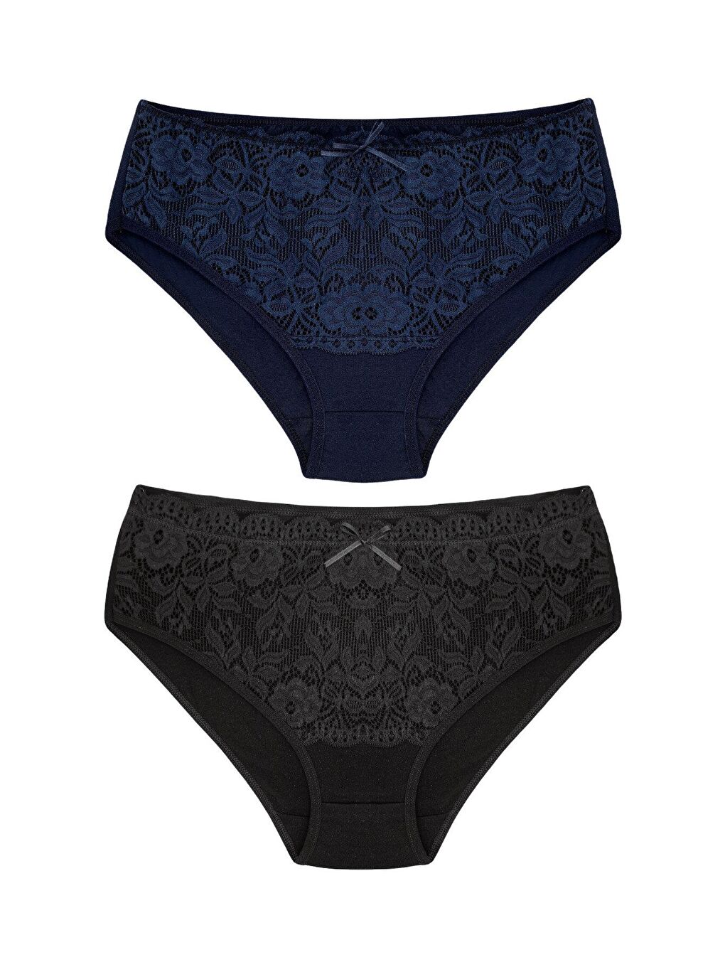 Lacivert Pamuklu Ön Bel Dantel Detay Kadın Külot 2'li