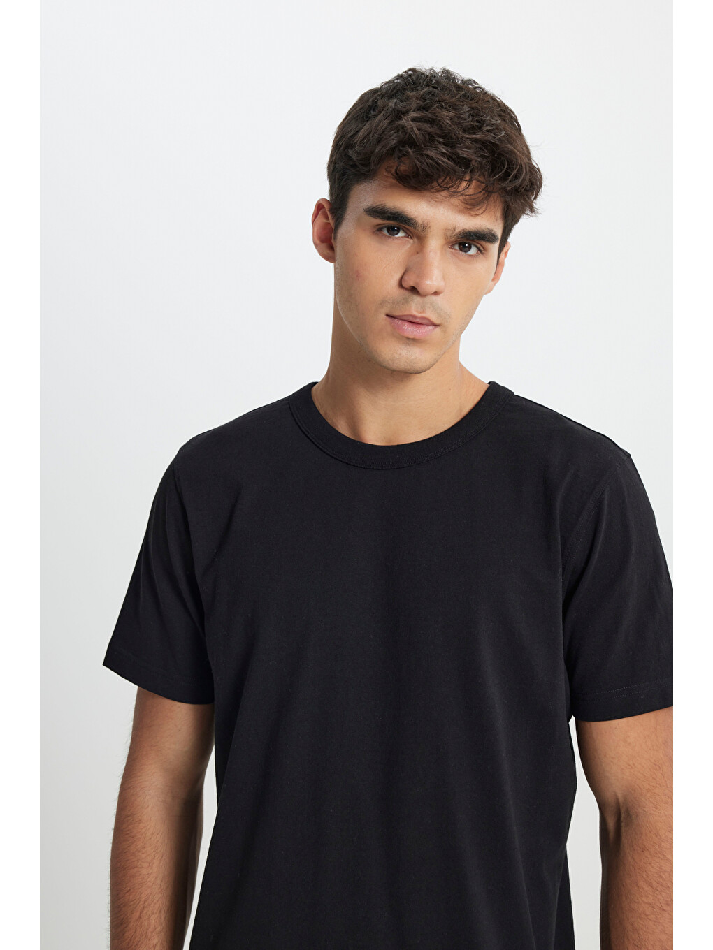 Regular Fit Bisiklet Yaka %100 Pamuk Siyah Tişört-1