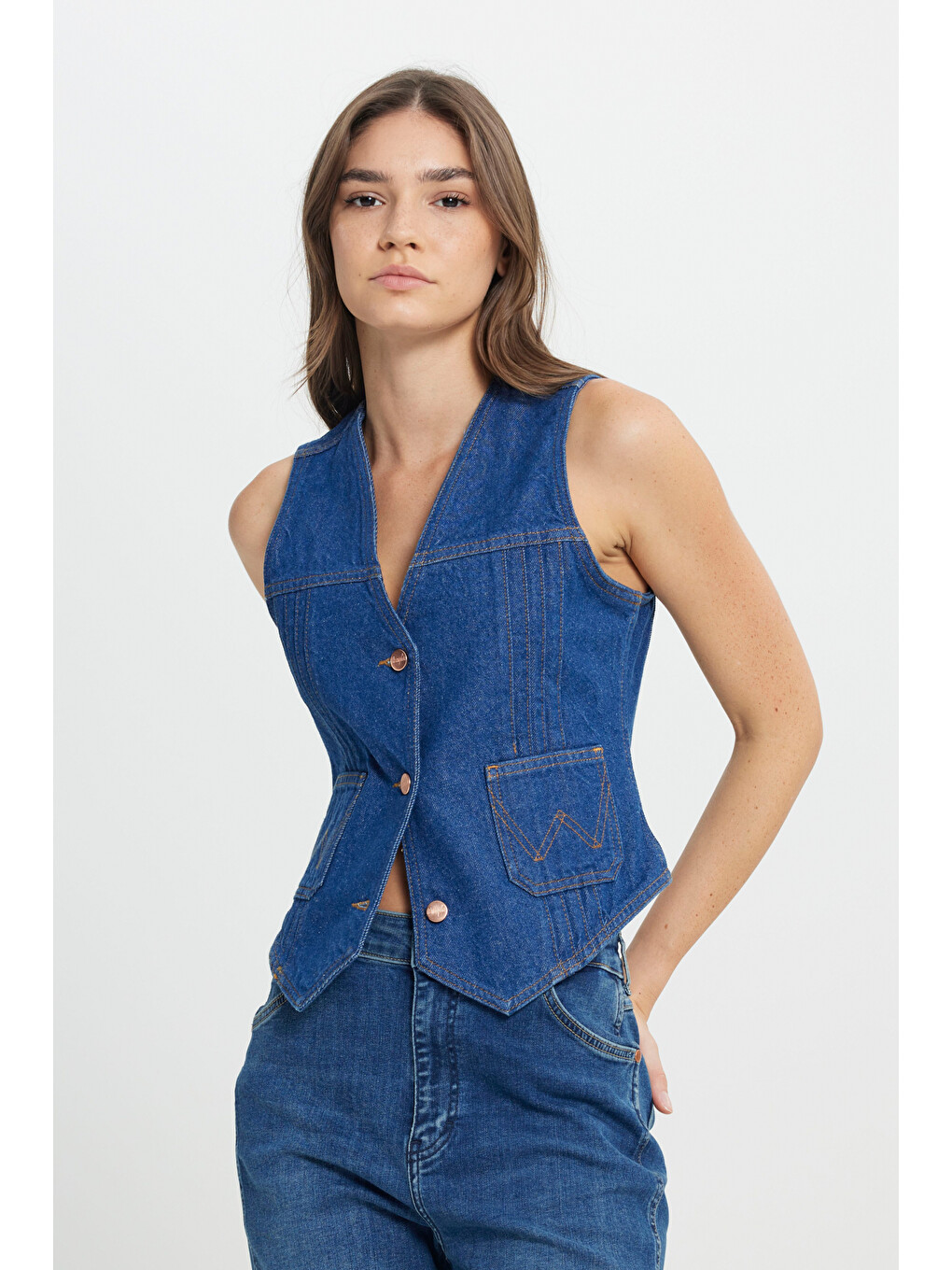 Slim Fit Dar Kesim %100 Pamuk Lacivert Jean Denim Yelek-1