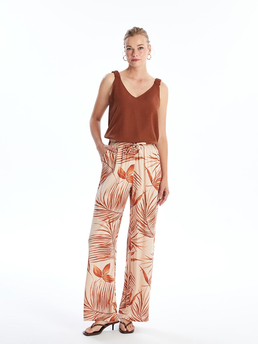 Kahverengi Kadın Viskon Palazzo Pantolon Bg126